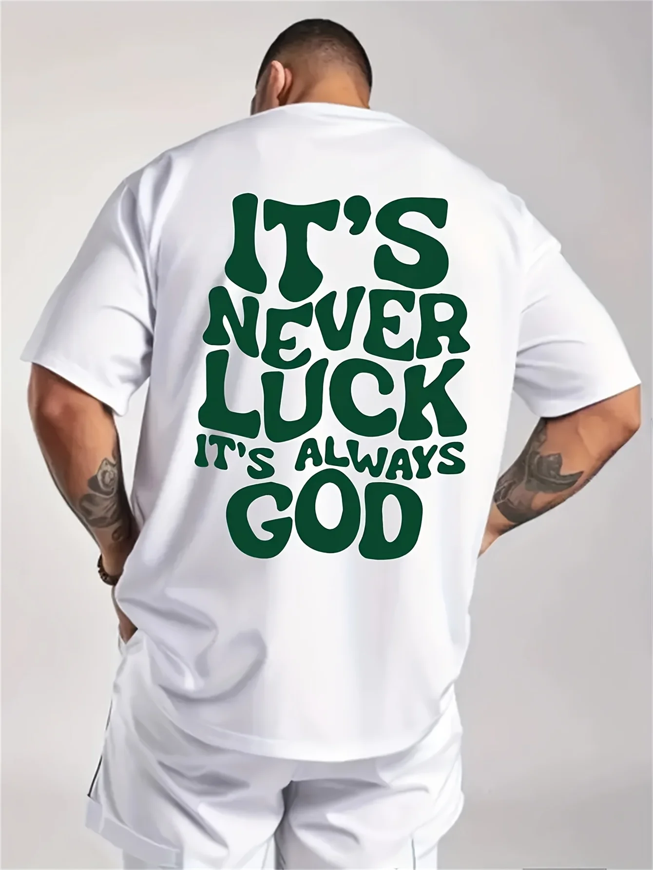 Bold Inspirational Luck Vs God Slogan Print on Premium Soft 100 Cotton Men T Shirt Perfect Summer Streetwear and Daily Comfort