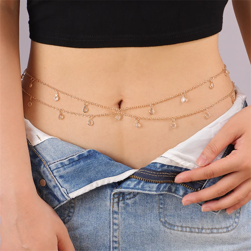 

Новая двухслойная поясная цепочка со стразами и кисточками, женская пляжная модная цепочка для тела с кристаллами, аксессуар на талию, аксессуары для бикини 2025