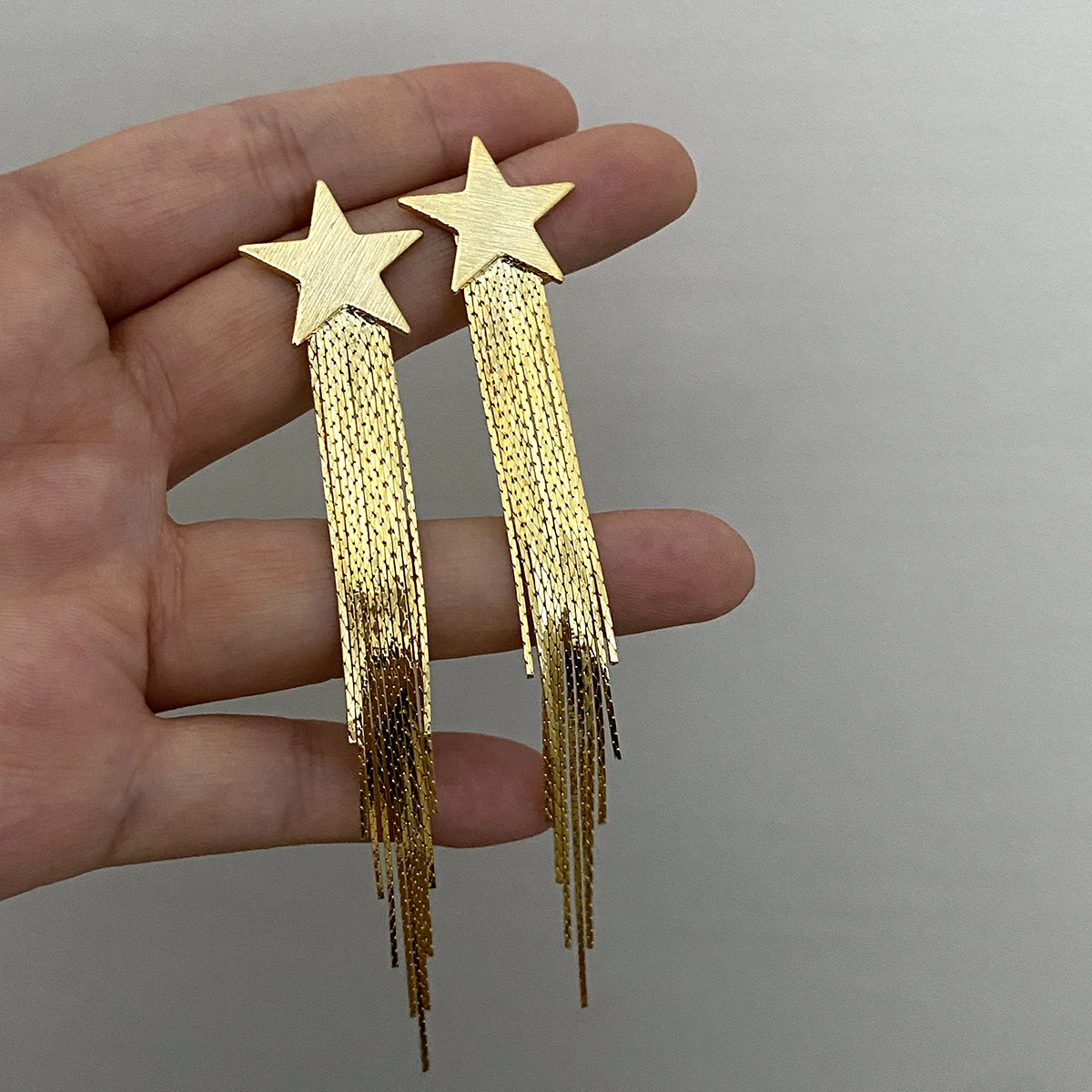 Lifefontier Gold Silver Color Metal Star Long Tassel Drop Earrings For Women Trendy Geometric Party Dangle Earring Jewelry