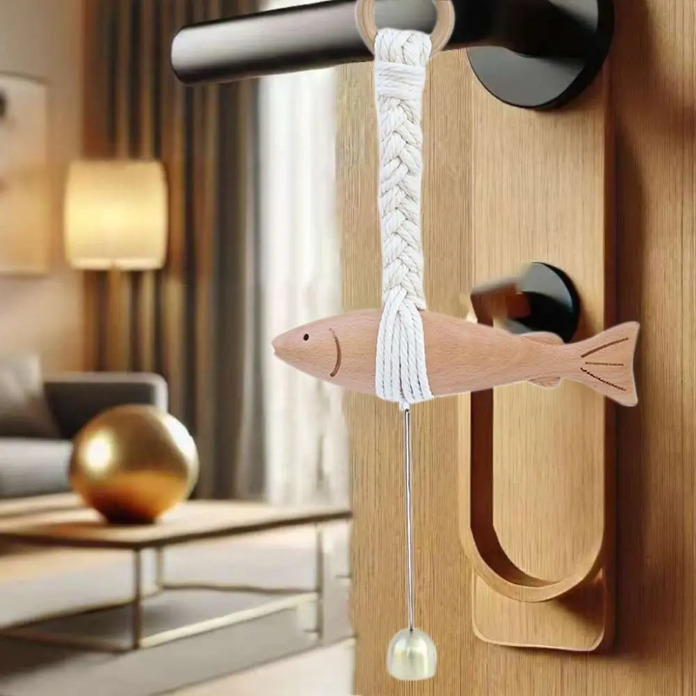 

Marine Beach Themed Wood Fish Sculpture With Bell Hand Carved Fish Door Chimes Rustic Handcrafted Fish Wall Hanging Decor