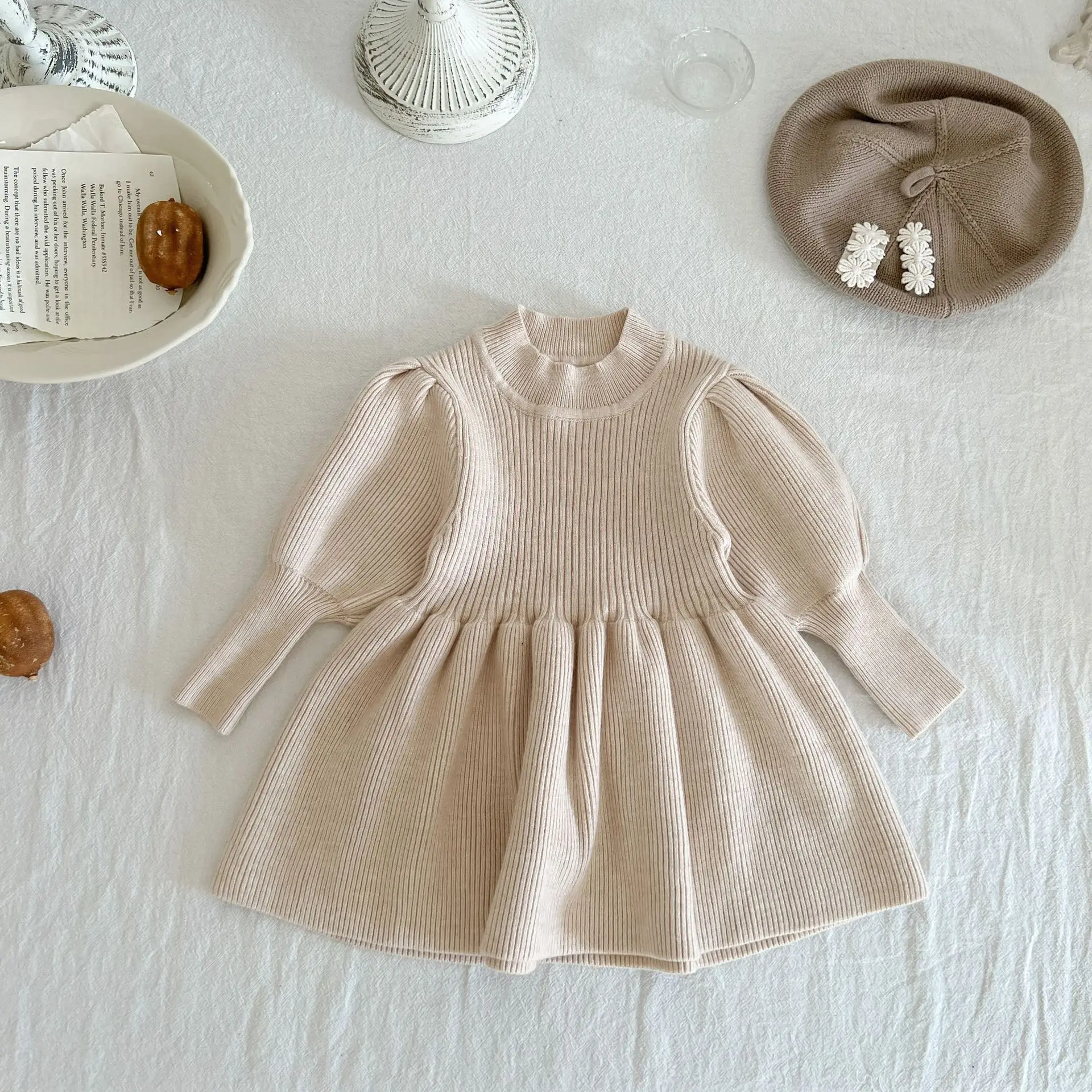 2025 Autumn and Winter Girls' Knitted Dress Stylish Princess Knitted Wool Dress Baby Baby Long Sleeved Dress