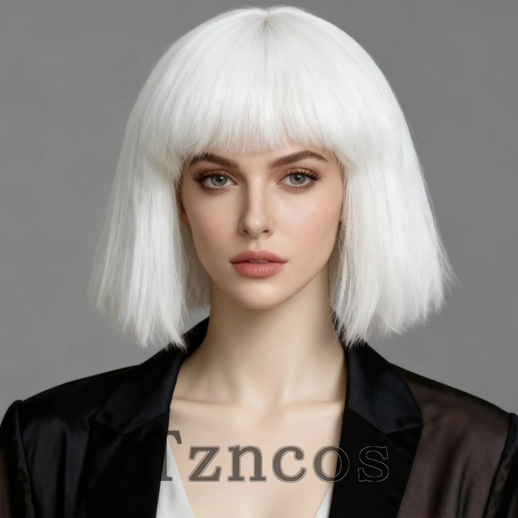 Tzncos المرأة رقيق أبيض قصير بوب شعر مستعار تنفس روز صافي غطاء ألياف صناعية مقاومة للحرارة للعب دور الهالوين #1