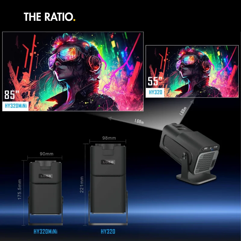 

Портативный мини-проектор HY320mini с поддержкой Android, Wi-Fi, HD 4K, для проекции экрана мобильного телефона, короткофокусный, 1080P