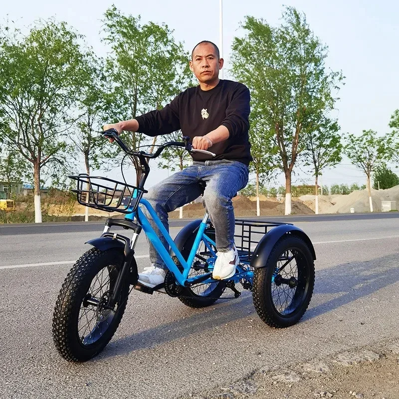 20 inch fat tire mountain bike 7 speed off-road tricycle steel Fatbike leisure elderly tricycle farm tricycle with fruit basket