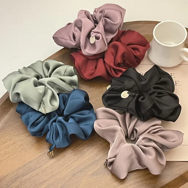 Satin Silk Hair Scrunchies Black Hair Ties for Girl and Women Scrunchie Solid Color Hair Accessories Scrunch Hairclips for Women