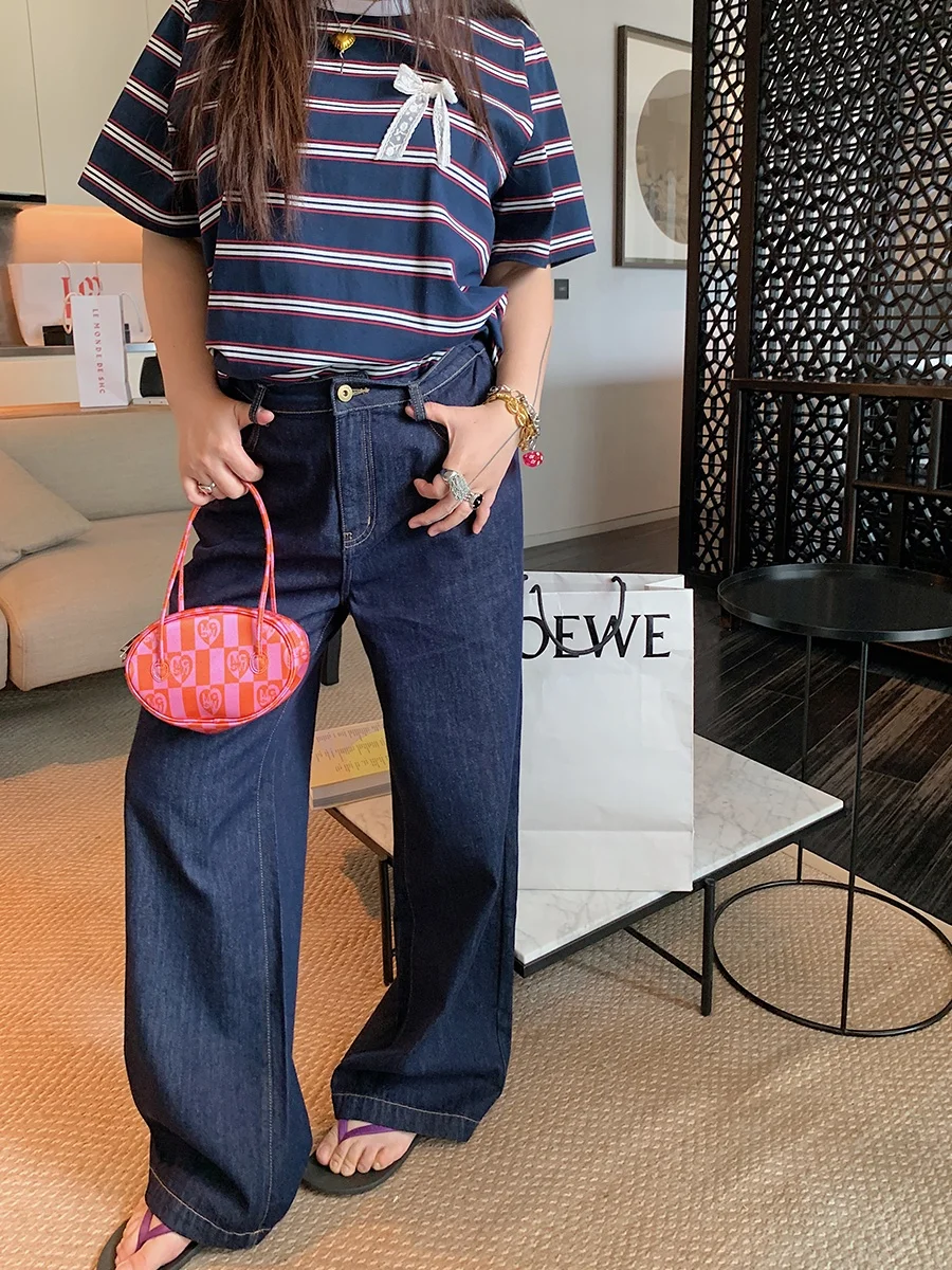 

Женские джинсы прямого кроя Gold Da Zhi и юбка миди А-силуэта с высокой талией из хлопка стрейч для весны и лета, повседневная мода, большие размеры