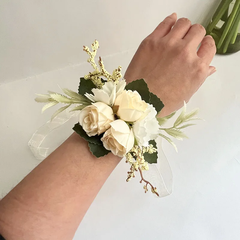 Bracelet de mariage pour demoiselles d'honneur, corsage de poignet, fleurs de boutonnière, poubelle artificielle, fête de Rh, accessoires de mariage