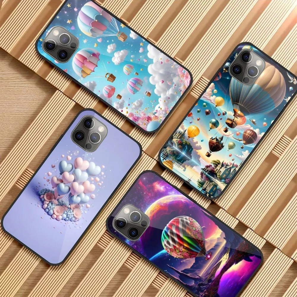 Hot Air Balloon Mobile Cell Phone Case for iPhone 15 14 13 12 11 XS X 8 7 6 Plus Mini Pro Max SE 2022 PC Glass Cover Funda