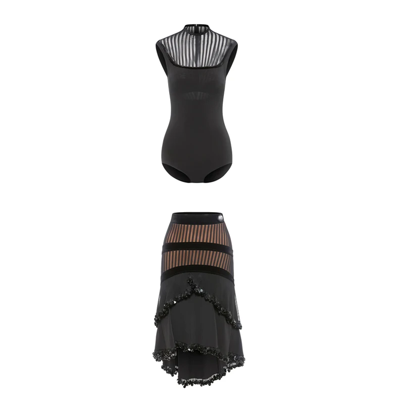 ชุดเต้นลาตินสำหรับผู้หญิง ประดับเลื่อม กระโปรง ชุดเต้นชาช่า ชุดเต้นบอลรูม สำหรับผู้ใหญ่ รุ่น SL14359