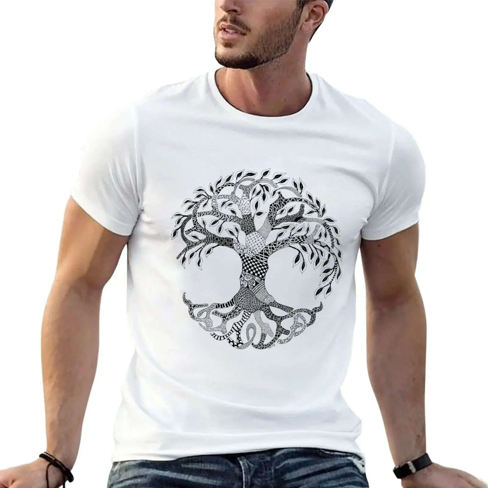 Zentangle Tree of Life T-Shirt summer top vintage mens clothes