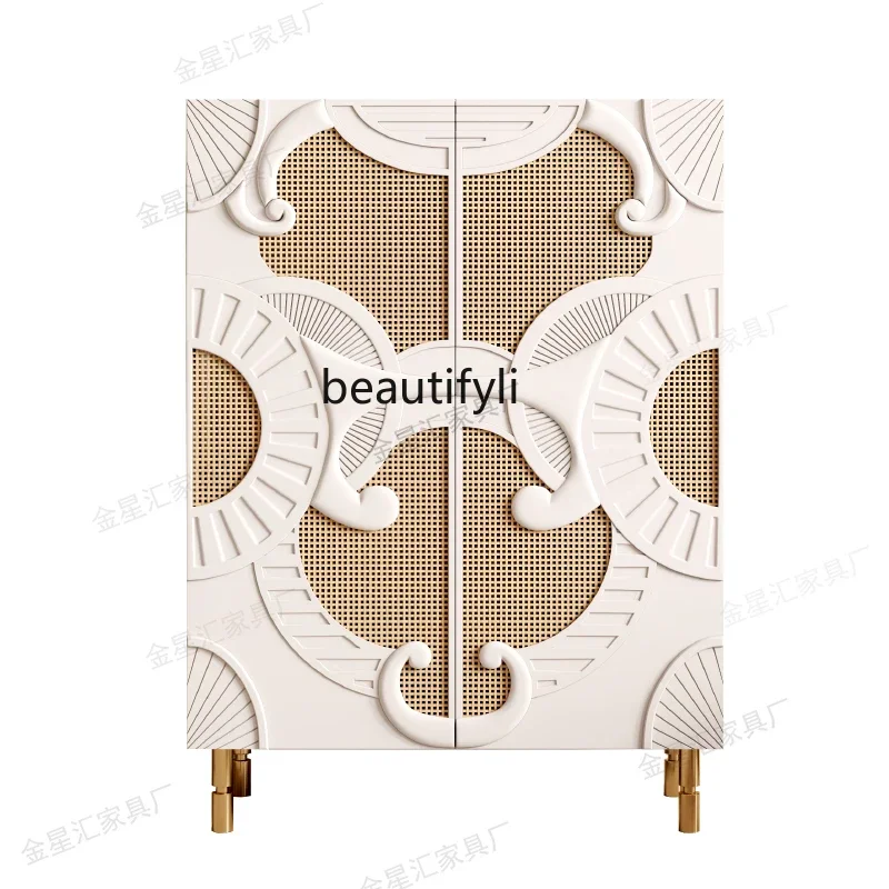 

S French Cream Style Rattan Dining Side Locker Entrance Shoe Cabinet Carved Bedroom Collection and Storage Wine Cabinet furnitur
