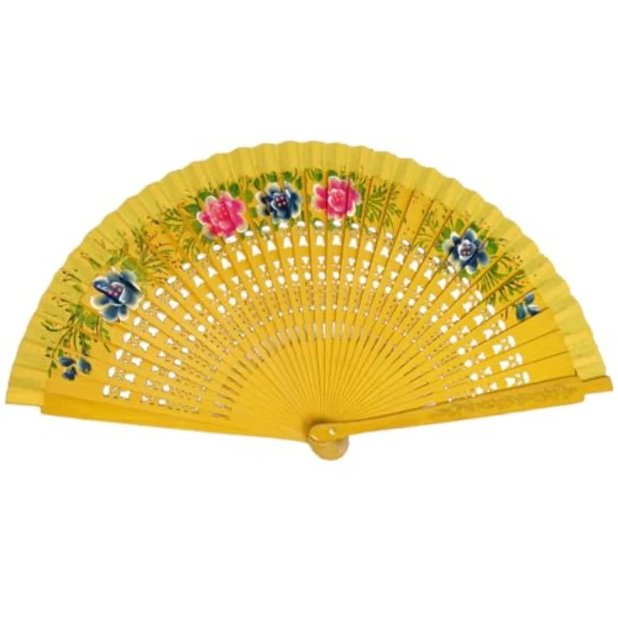 

MIEBAOGE Women Vintage Spanish Folding Fan Double-Side Flower Painting Gypsy Wooden Hand Fan for Dance Festival Decoration, as