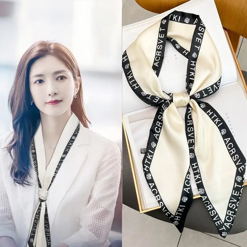 Luxury Bevel Silk Scarf Bag Handle Ribbon Ladies Alphabetic Printing Head band Small Hair Scarves Band Female handkerchief Scarf