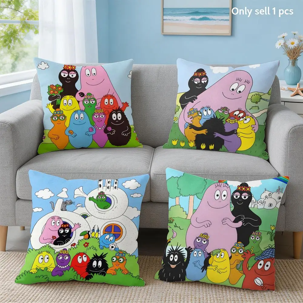 cute Cartoon B-Barbapapa Cushion Cover Soft Short Plush Throw Pillow Cover Hidden Zipper Cutecore Sofa Bedroom Home Decor