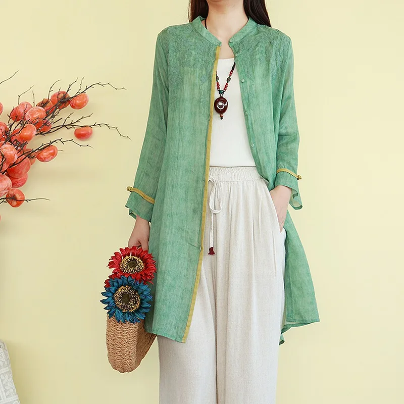 

Loose Embroidered Spring Summer New Sle Thin Long Sve Sun Protection irt Pure Color Casual Top for Women Sweet Sle