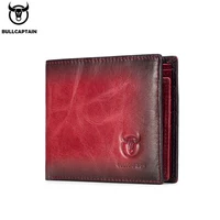 Cartera BULLCAPTAIN hecha a mano para hombre, tarjetero RFID de cuero genuino con ventana de identificación, bolsa de almacenamiento para dinero masculina de gran capacidad a la moda