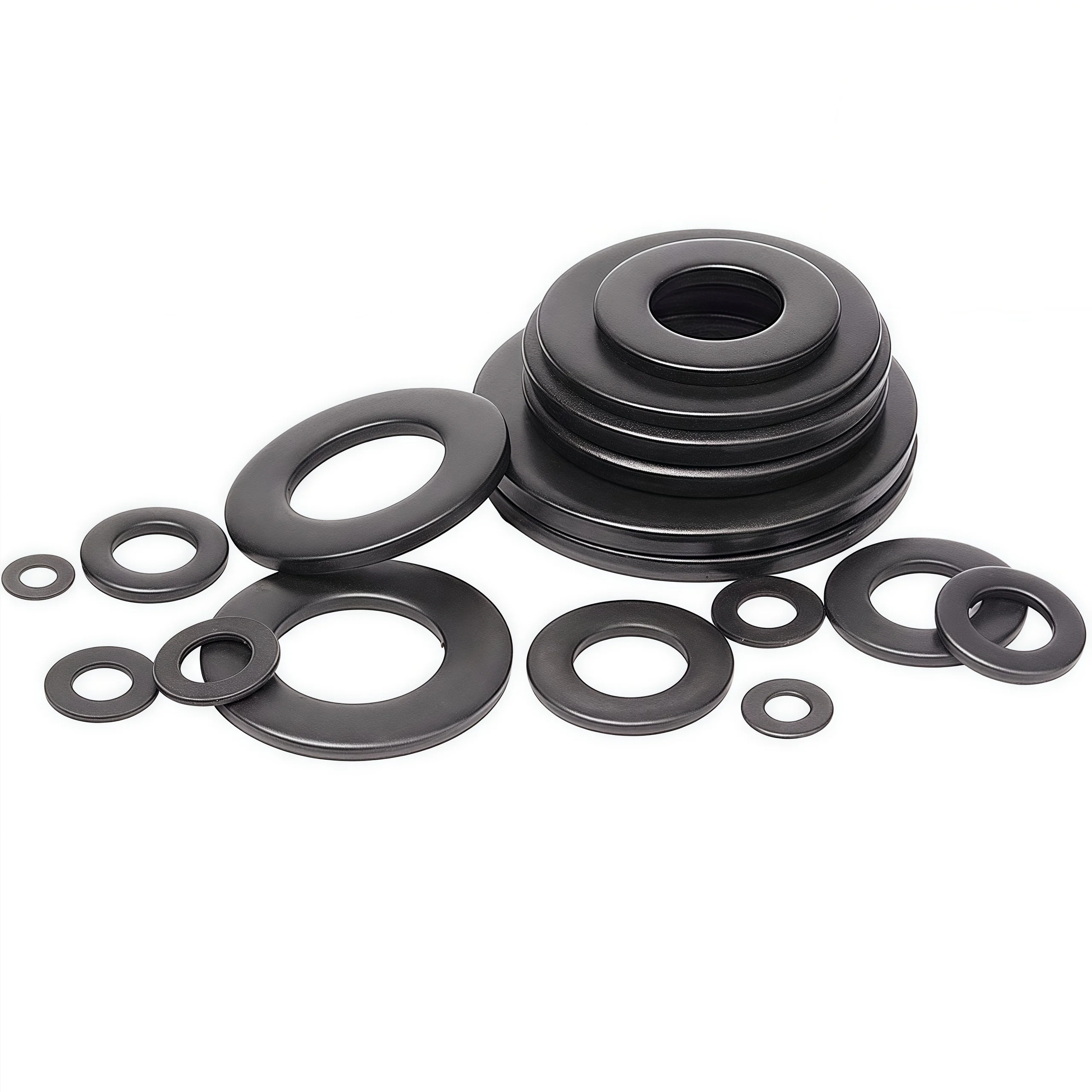 4-200 peças arruela plana preta m4 m5 m6 m8 m10 m12 m14 m16 m18 m20 m22 m24 grau 8.8 aço carbono arruelas lisas juntas