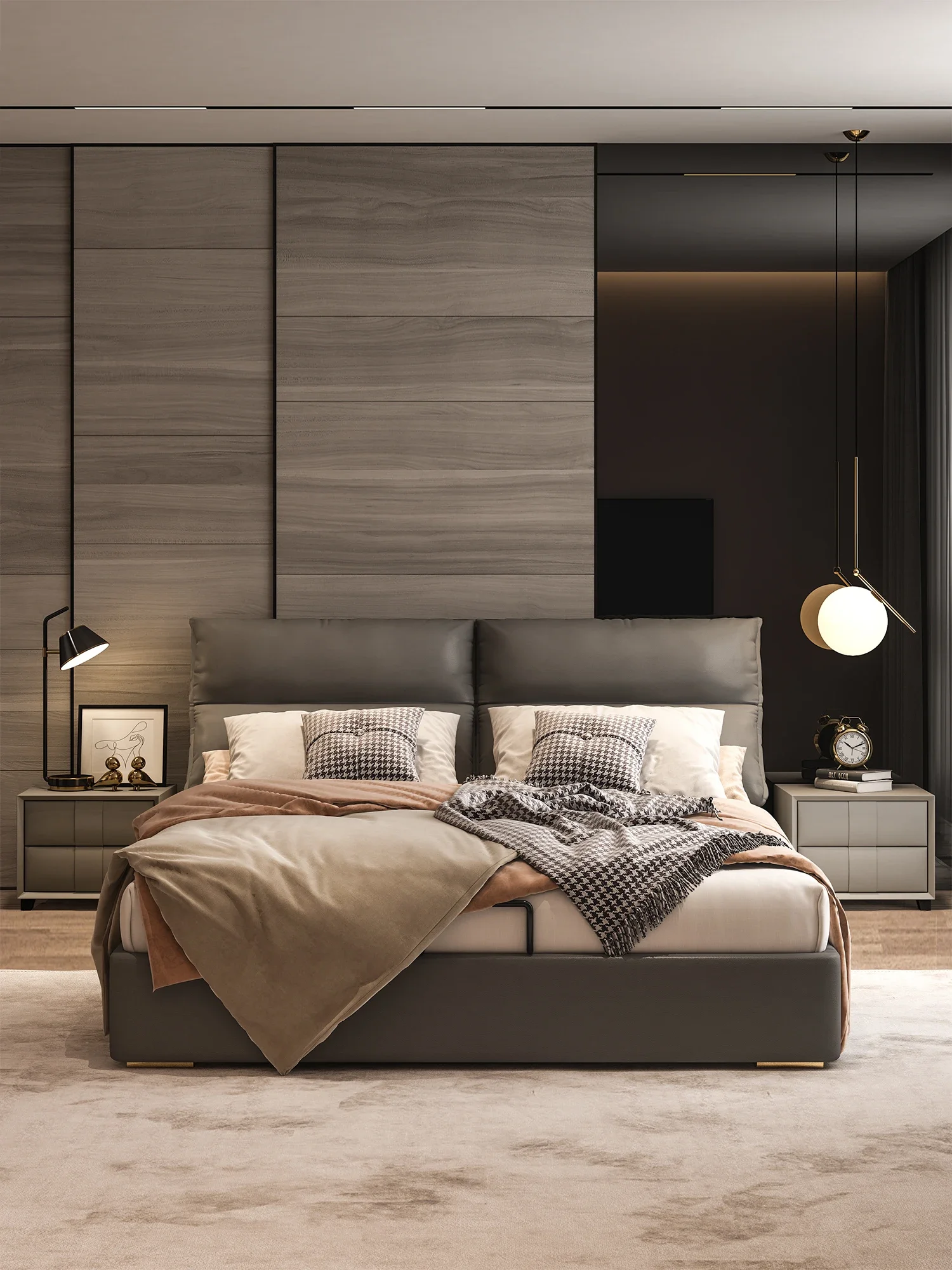 

bed Italian soft atmosphere double leather modern luxury master room 1.8m online celebrity smart .