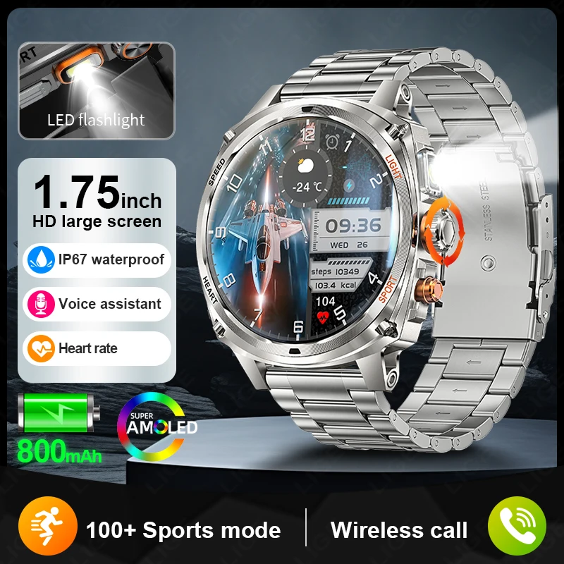 Neue Smart Uhr Männer 800 mAh AMOLED HD Großen Bildschirm Herzfrequenz 3ATM Wasserdichte Sport Fitness Tracker Bluetooth Anruf Smartwatch mann