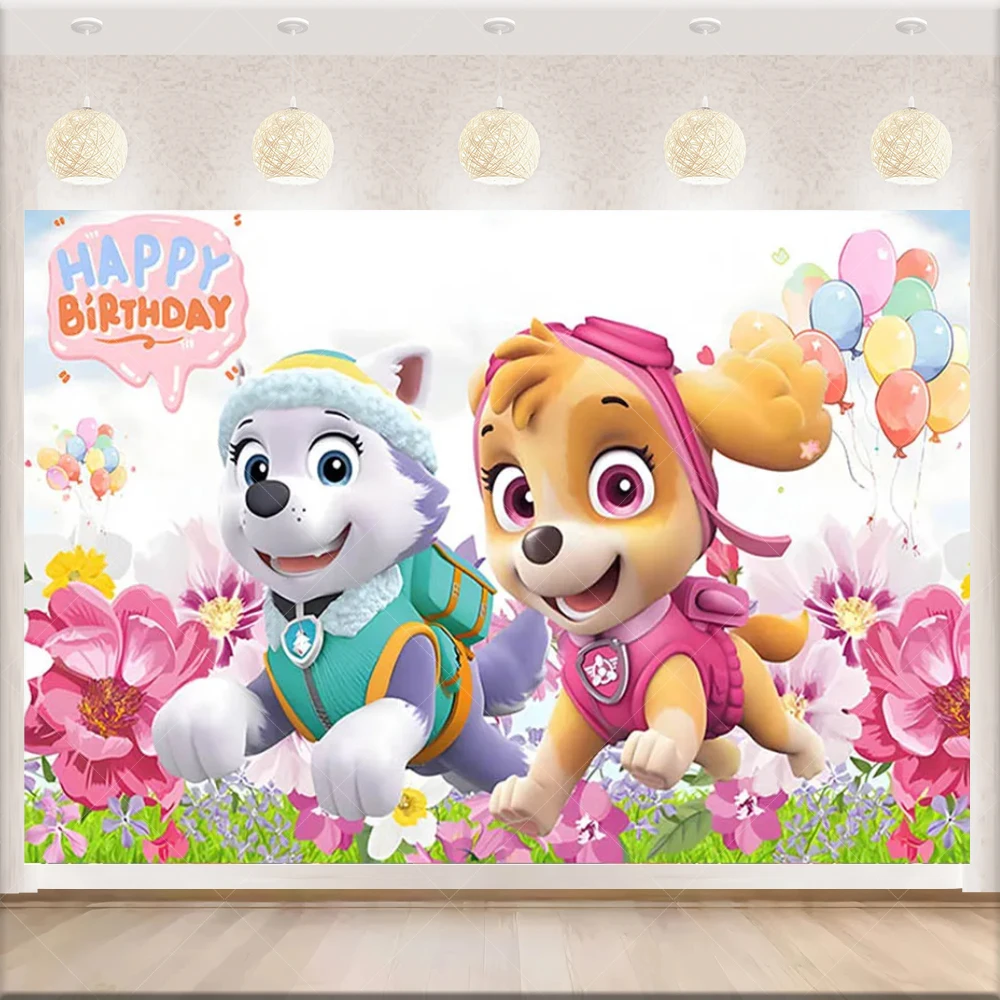 Paw Patrol Hintergrund für Geburtstagsfeier, Dekoration mit Cartoon-Hundeballon, Welpen-Hintergrund für Fotografie, Feier-Requisite, Kindergeschenk – Detail 3