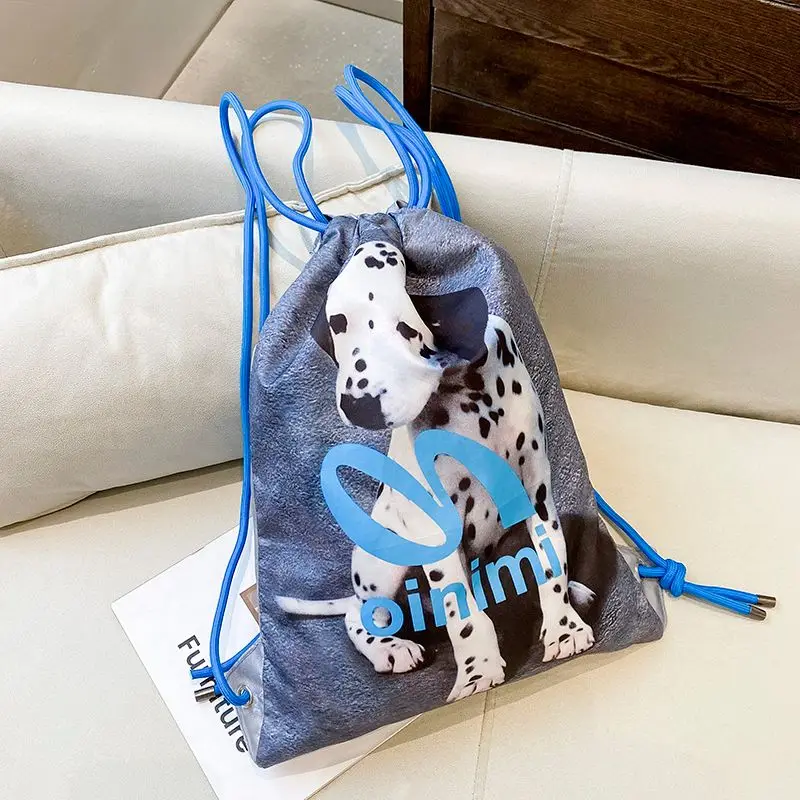 Fashion Dalmatian Drawstring Backpack Korean Y2k Dog School Bag Animal Print Casual Students Book Bags Gothic String Backpacks