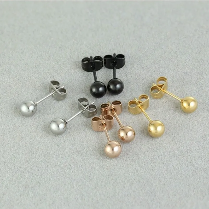 3/4/5mm Stainless Steel Round Ball Bead Stud Earrings Cartilage Piercing Jewelry for Women Girl