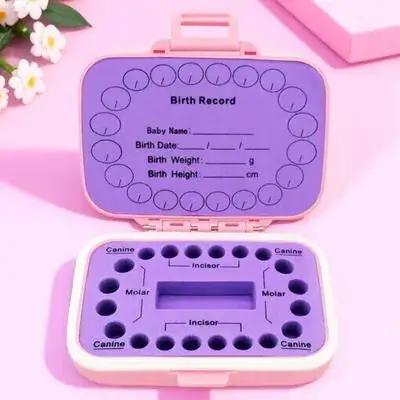 

Baby Tooth Keepsake Box with Labeled Compartments for Deciduous Teeth and Fetal Hair Storage Memory Record Growth Milestone Gift