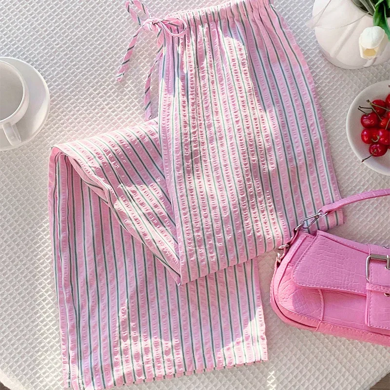 مرونة الخصر فضفاضة عارضة تنوعا السراويل المستقيمة المرأة الخريف مزاجه مخطط عارضة السراويل #2