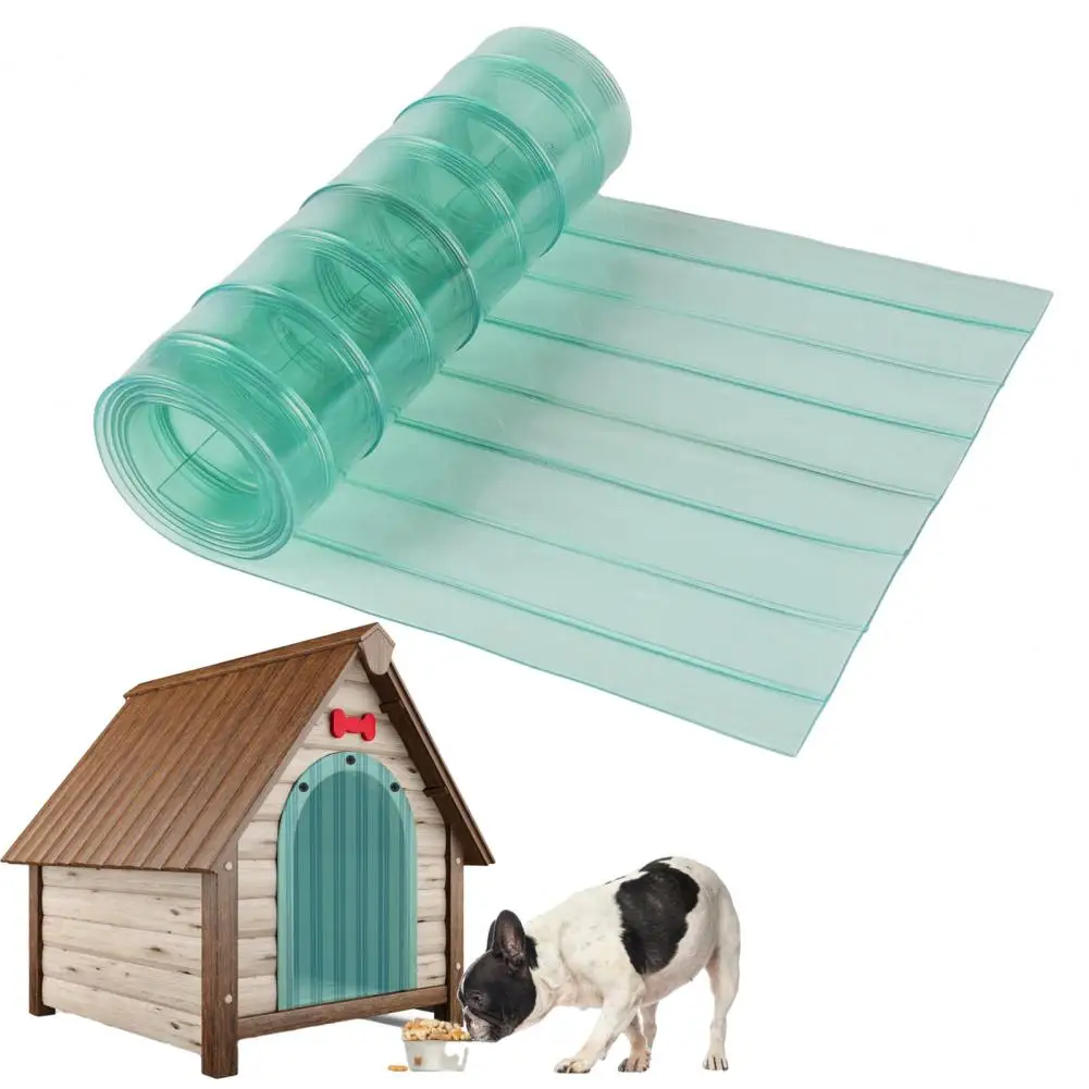 Pet House Door Flap Windproof Dustproof Waterproof Pet House Door Curtain Light Green Striped Transparent Soft Pvc for Keeping