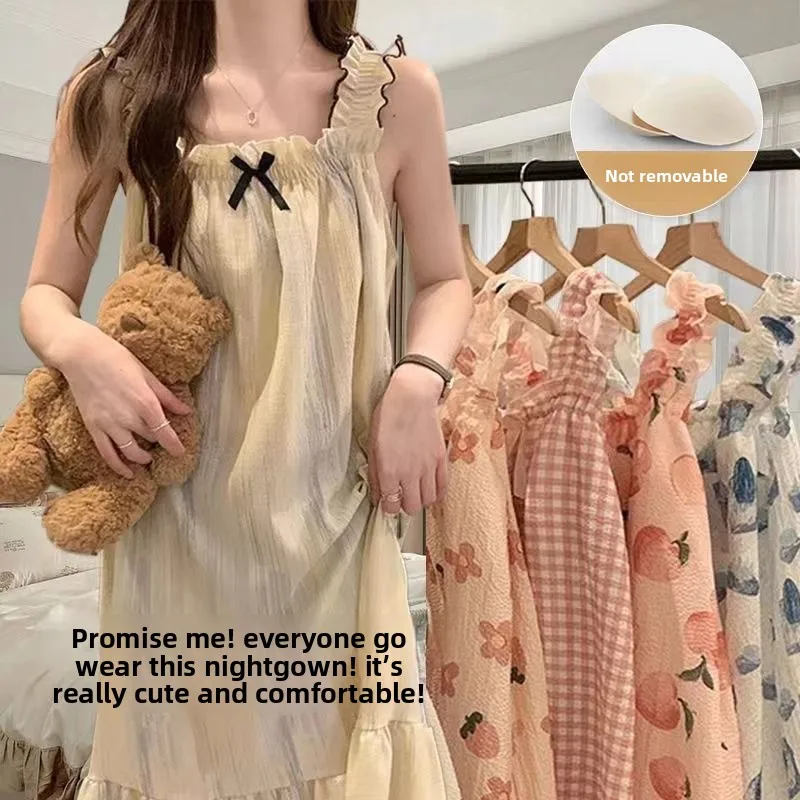 Nouvelle Robe de Nuit Sexy à Bretelles Fines pour Femme Été 2024 avec Soutien-Gorge Intégré – Tenue d'Intérieur et Robe de Nuit Polyvalente