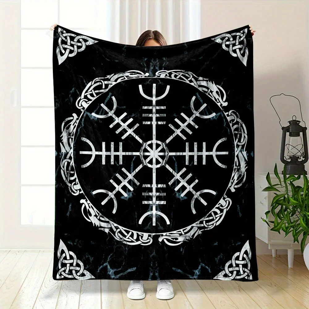 Viking Style Pattern Print Throw Blanket - Reversible, Contemporary Style, All-Season, Cartoon Theme, Non-Woven Polyester, Mixed