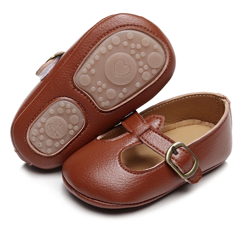 Louatui Baby Girls Flats Moccasinss Solid Color Metal Buckle Soft Sole PU Leather First Walkers Non-Slip Princess Shoes