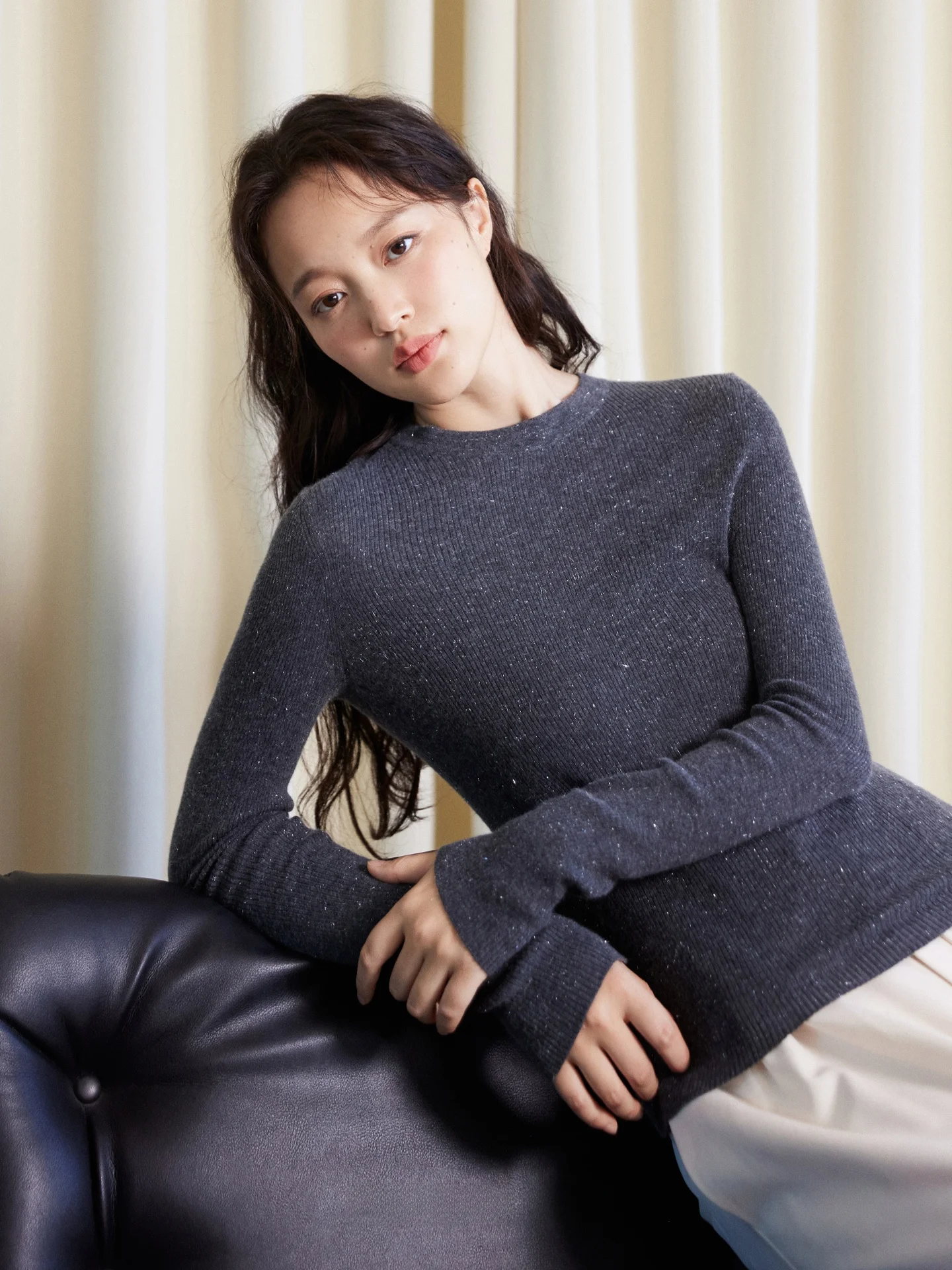 

Уютный мягкий свитер из камери-шерсти с утягивающим эффектом, длинный, вязаный, для повседневной носки, с круглым вырезом, новый дизайн