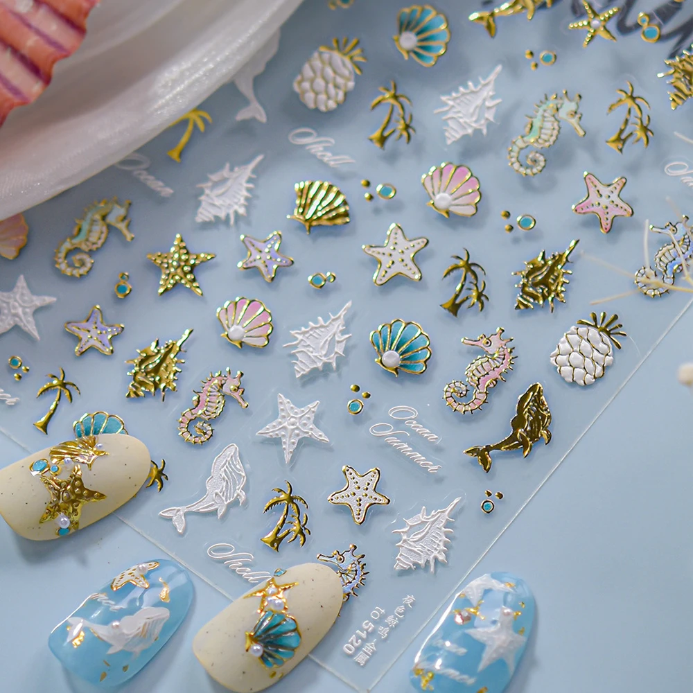 

Ocean Shell Starfish Shell Conch Whale Dolphin Seahorse Coconut Tree Water Bubbles Self Adhesive Nail Art Sticker Manicure Decal