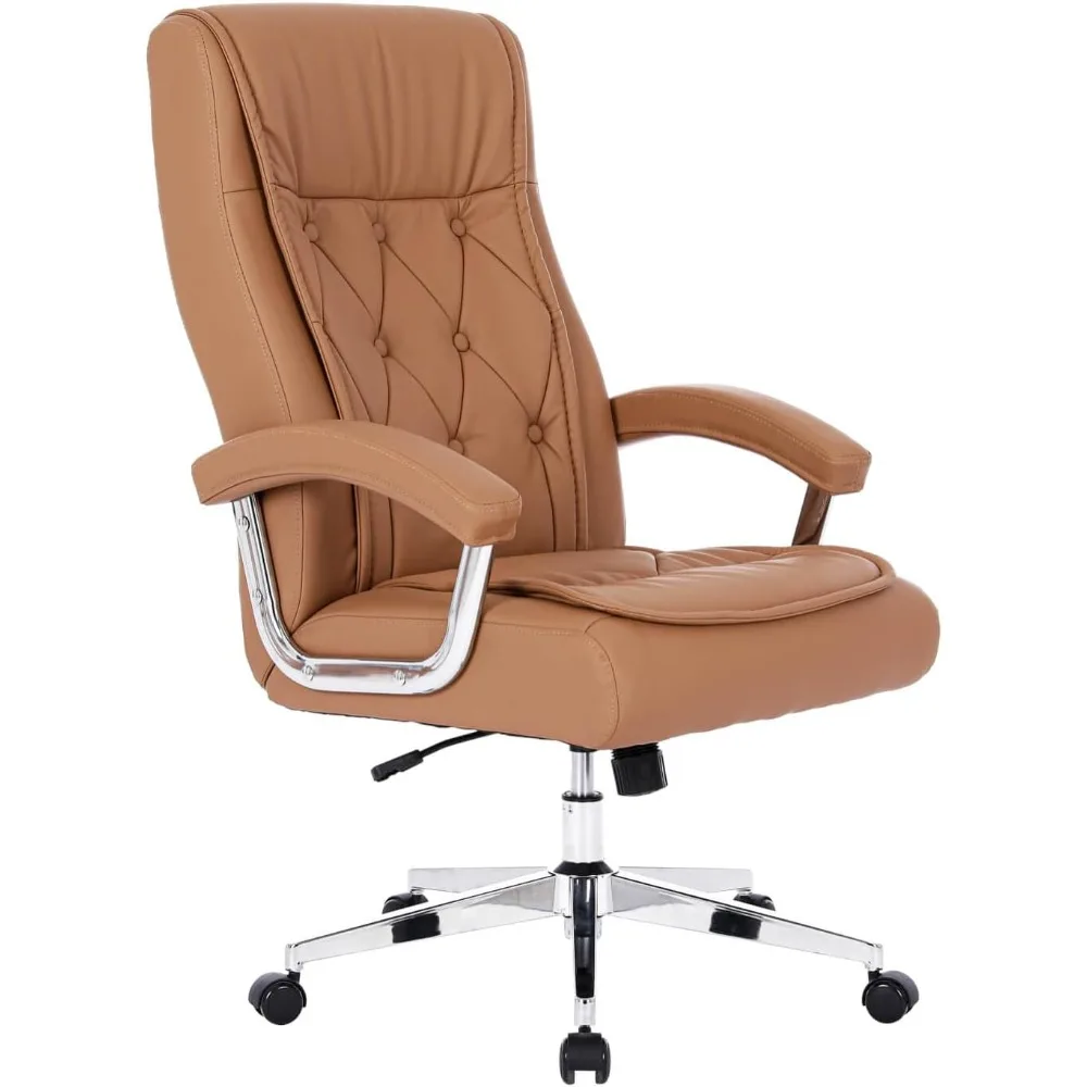 Leather Executive Office Chair with Arms, High Back Ergonomic Computer Desk ChairAdjustable Height Swivel Office Desk Chair