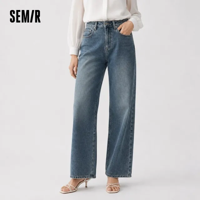 Spodnie Semir Jeans Damskie 2025 Nowy Zimowy Model z Podszewką z Polaru, Długie do Ziemi, w Stylu Hong Kong, z Szerokimi Nogawkami