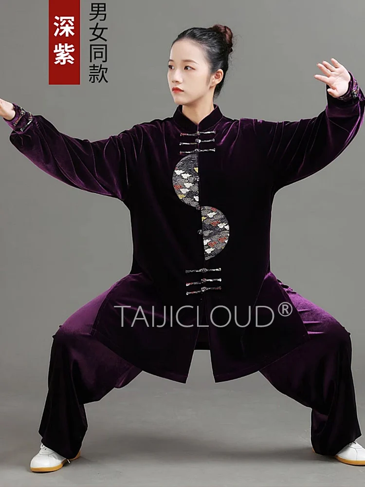 Thickened Gold Velvet Tai Chi Suit for Women and Men's Martial Arts Performance Wear in Winter