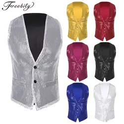 Mens Waistcoat Glittery Sequin Vest Fashion SleevelessVests for Dancing Party Club Music Festival Stage Performance Costumes