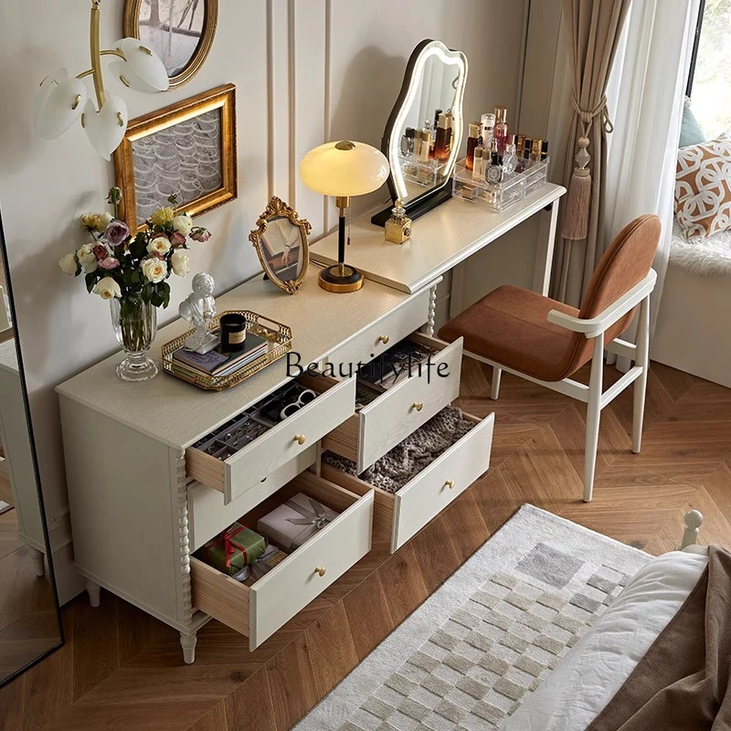 French Cream Wind Solid Wood Bucket Cabinet American Retro Storage Cabinet