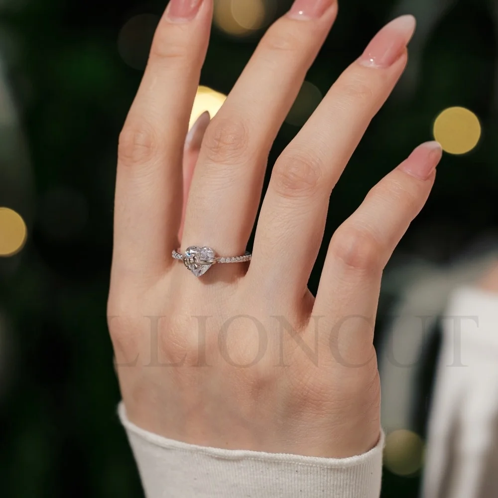 جديد S925 فضة فاخر ساطع خاتم رومانسية خاتم الخطوبة للنساء حساسة القلب القوس تصميم الحلو مجوهرات هدية #4