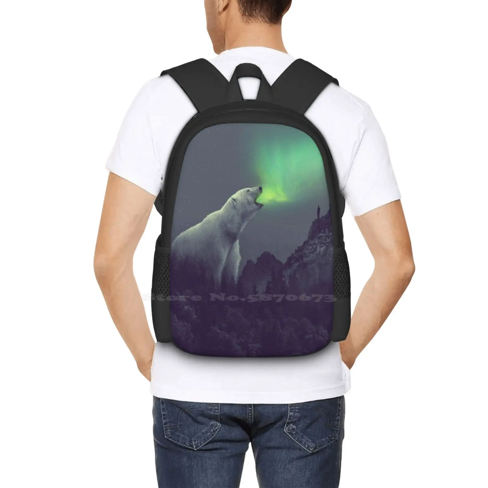 Aurora Mochila Escolar Grande Capacidade, Urso Polar, Aurora Boreal, Boreal, Surreal Nature, Wildlife Photo