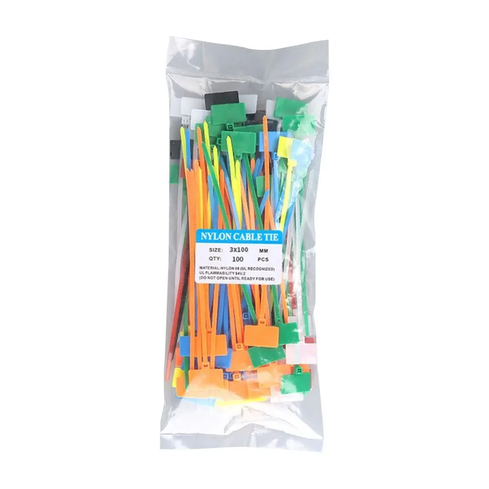 100pcs Tagging Accessories Easy Mark Cable Ties Nylon Material Colorful Style Cable Tag Plastic Label Markers Ethernet Cable