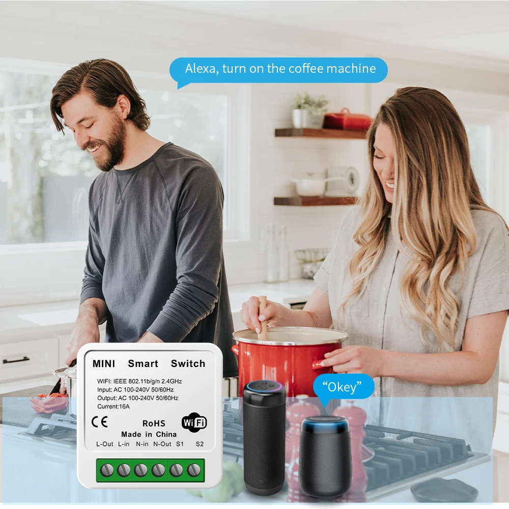 Tuya Mini 16A WiFi Switch Smart Life App 2 Way Control Smart Home Automation Module Interruptor Work for Alexa Google Home
