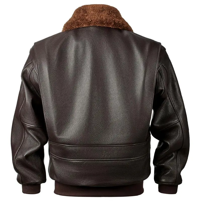 Dark Brown Winter Pilot Leather Jacket Men Military Style Europe Size Genuine Natural Thick Cowhide G1 Flight Leather Coat
