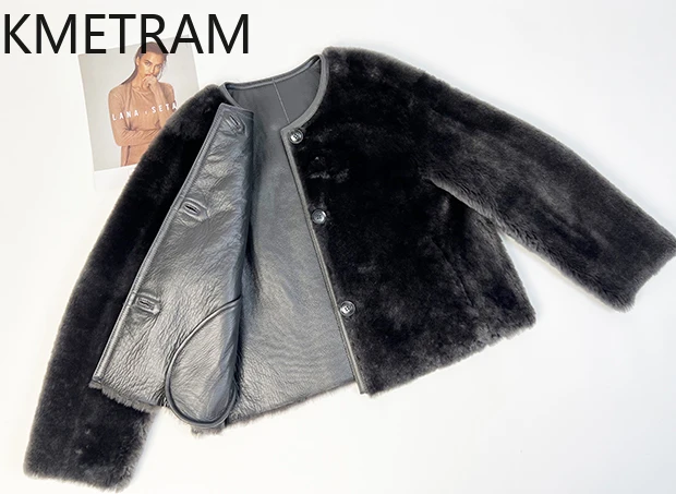 Natural Wool Sheepskin Double Faced Fur Jacket Women Winter Warm Short Real Fur Coat Woman Clothing 2025 casaco inverno feminino