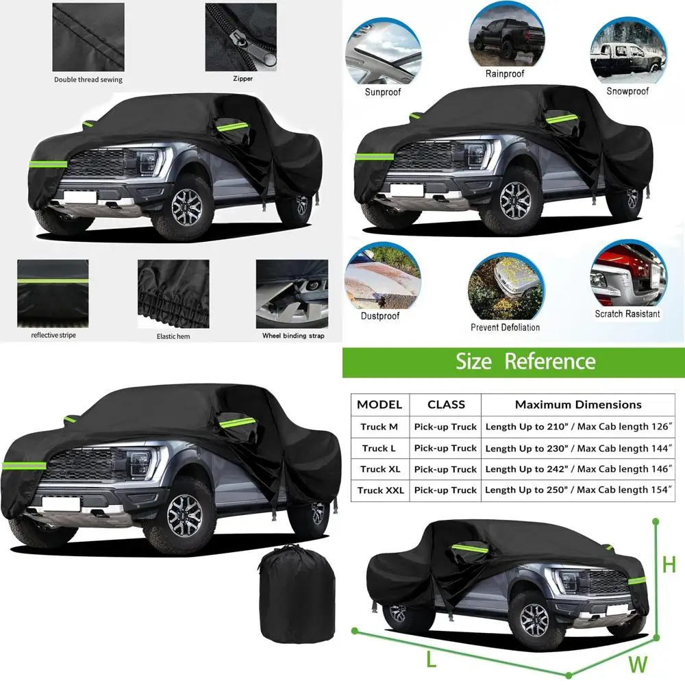 

All-Weather 6-Layer Waterproof Truck Cover with Zippered Door for F150, F250, F350, Nissan, Toyota Trucks (242-250 inches)