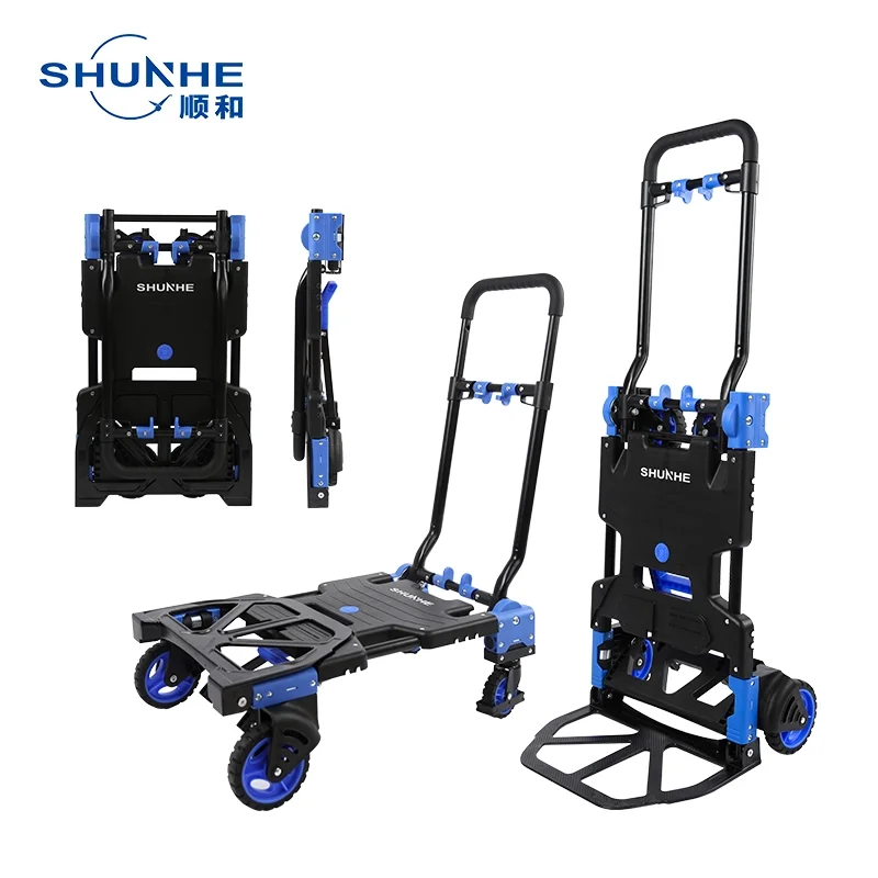 

Convertible Platform Trucks Foldable Plastic Trolley Hand Truck for Tools Industrial & Transportation Load Capacity 136kg