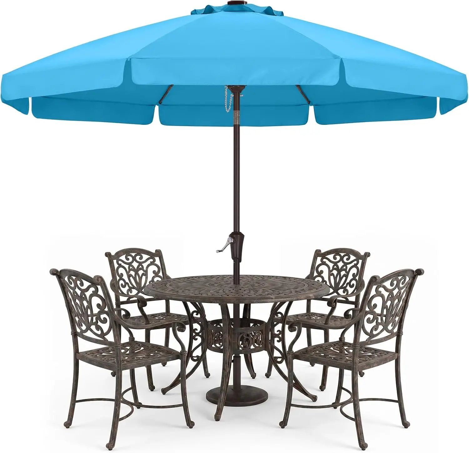 9ft Scalloped Patio Umbrella, Tilt and Crank, Fiberglass Ribs Deck Umbrella (Turquoise)
