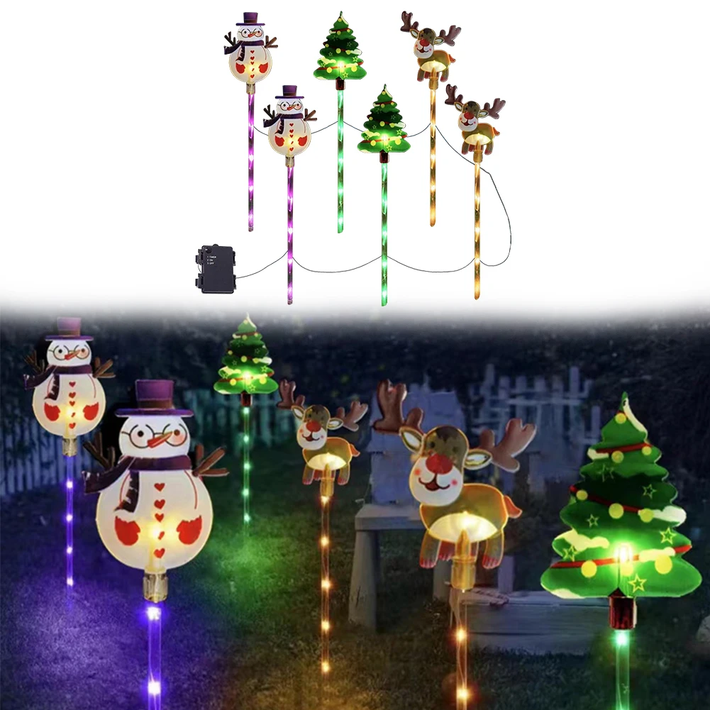 6 pçs led caminho de natal estacas luzes à prova dwaterproof água ao ar livre estaca luz ao ar livre gramado estaca lâmpada decorações de natal