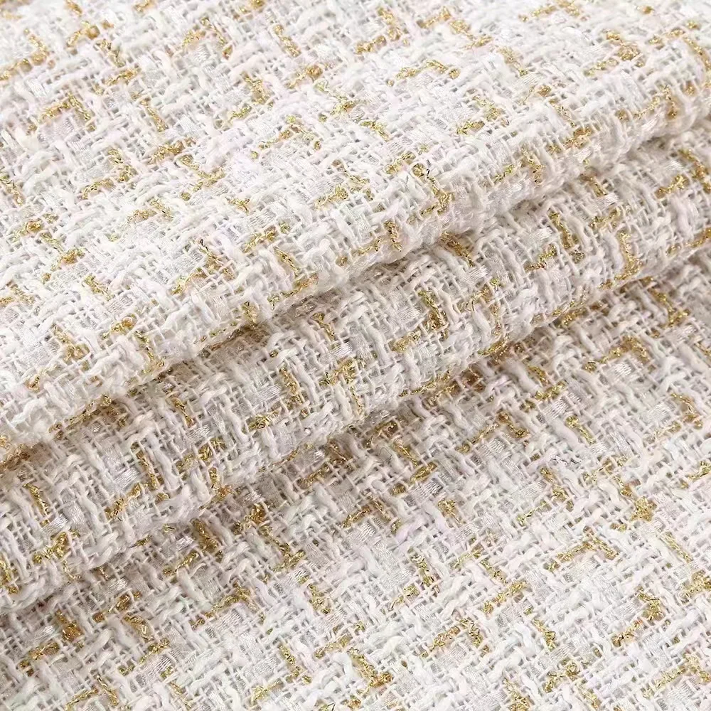 Coarsely Woven Small Fragrance Style Fabric Gold Wire Grid Modern Tweed Stretch Fashion Women's Clothing Craft Fabric